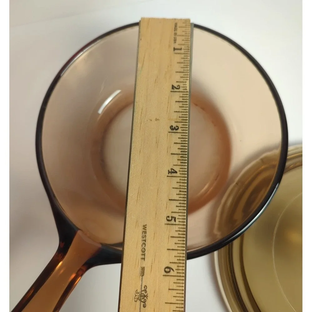 Visions Corning Amber Pyrex Glass 0.5L Sauce Pan Pot with Lid USA Vintage
